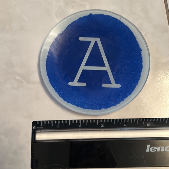 West Elm Soap Dish with Letter A (blue and white) - Picture 3 of 4